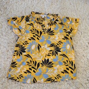 Liz Claiborne Yellow and Blue Floral Blouse